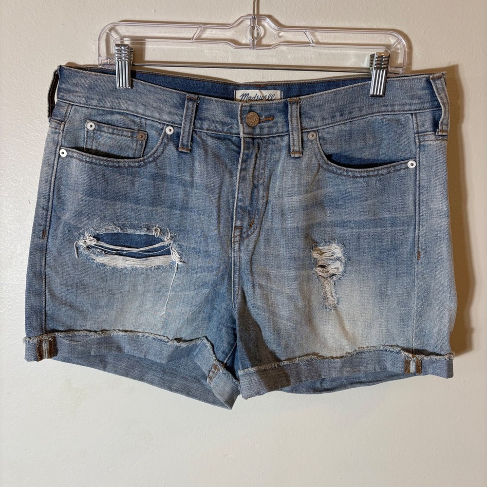 Madewell Distressed Cuffed Denim Shorts Size 30‎ Light Wash